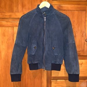 RED Valentino Blue Suede Bomber Jacket